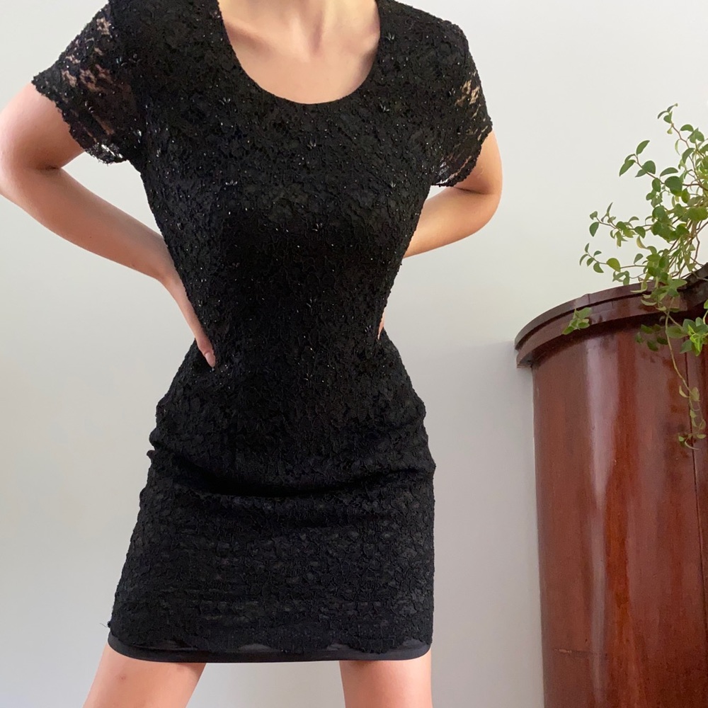 BEADED BLACK LACE DRESS